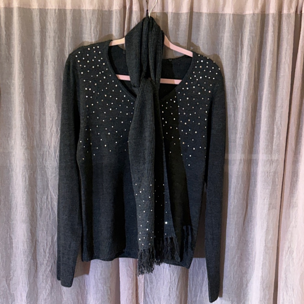 Karen Scott Black Sweater with Scarf